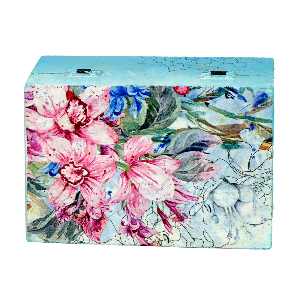 Decorative Multipurpose Box by Penkraft - Exclusively hand-painted in Decoupage art sky blue flowers